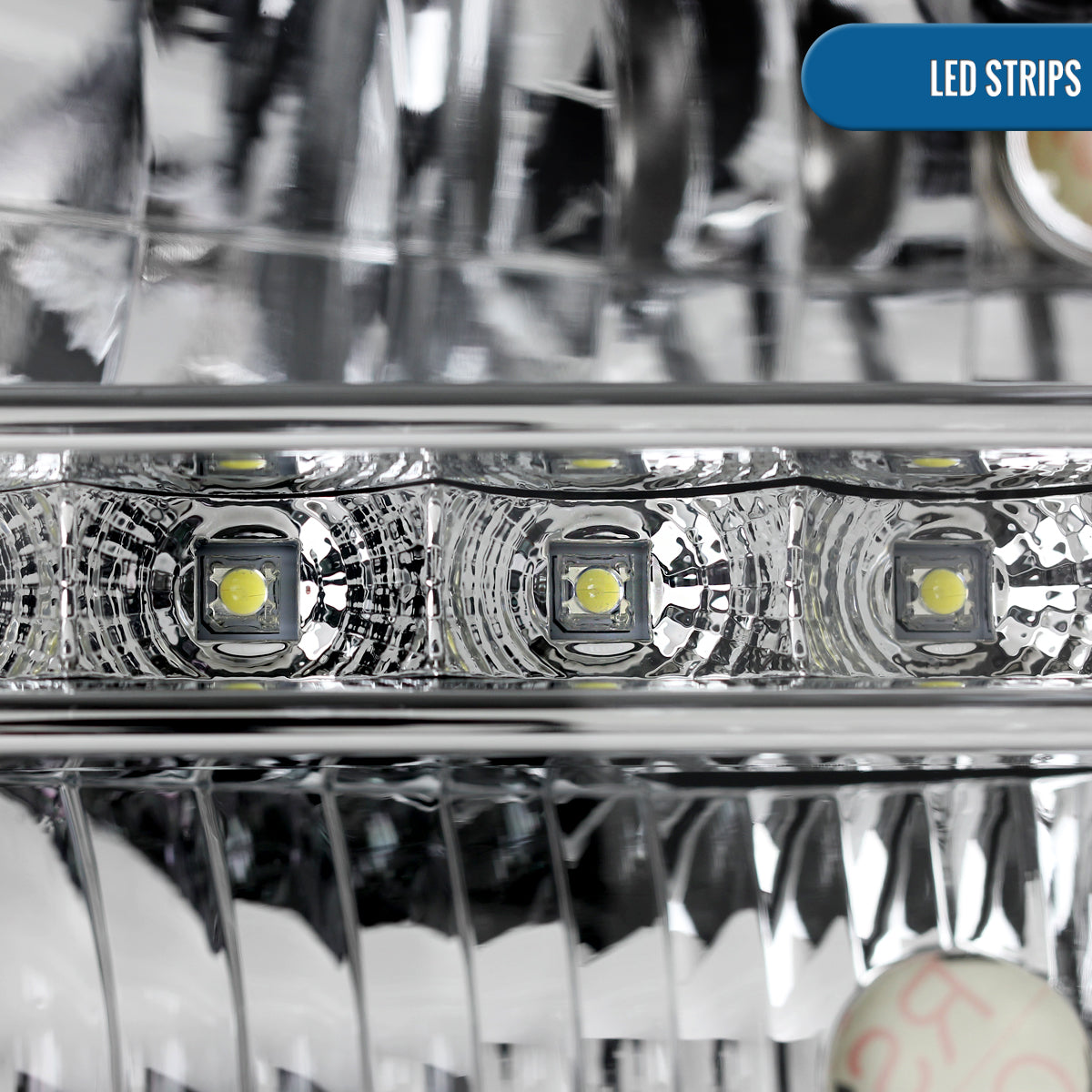 Ronnin - Fits 1999-2004 Ford F250 F350 F450 F550 Super Duty 2000-2004 Ford Excursion LED Strip Headlights Assembly Pair | Chrome