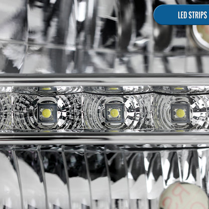 Ronnin - Fits 1999-2004 Ford F250 F350 F450 F550 Super Duty 2000-2004 Ford Excursion LED Strip Headlights Assembly Pair | Chrome