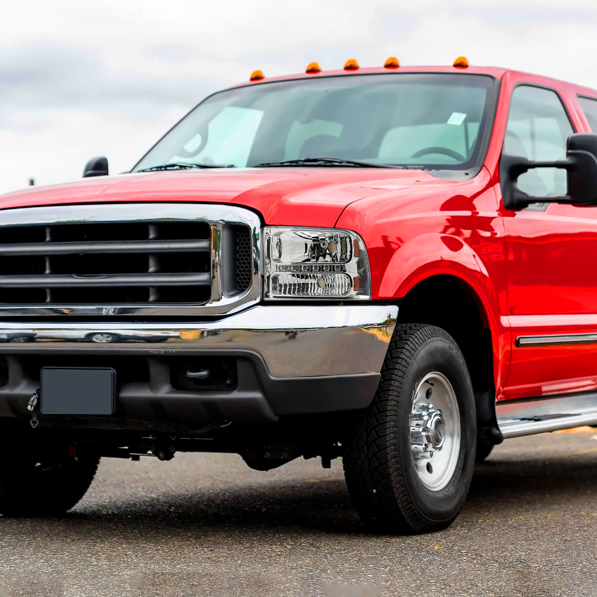 Ronnin - Fits 1999-2004 Ford F250 F350 F450 F550 Super Duty 2000-2004 Ford Excursion LED Strip Headlights Assembly Pair | Chrome