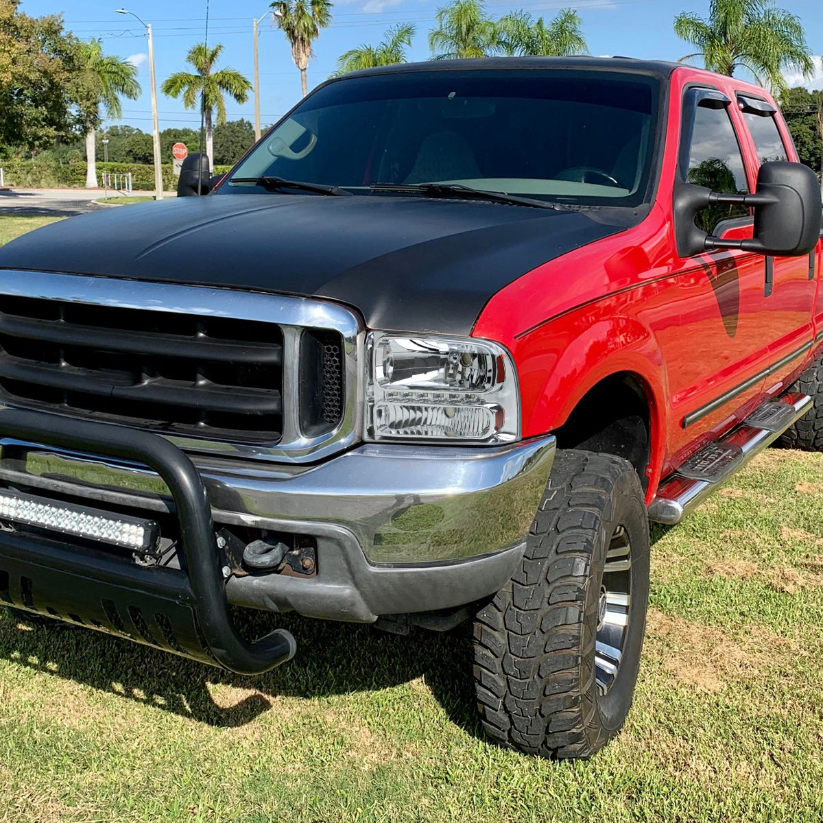 Ronnin - Fits 1999-2004 Ford F250 F350 F450 F550 Super Duty 2000-2004 Ford Excursion LED Strip Headlights Assembly Pair | Chrome