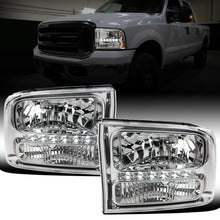 Ronnin - Fits 1999-2004 Ford F250 F350 F450 F550 Super Duty 2000-2004 Ford Excursion LED Strip Headlights Assembly Pair | Chrome