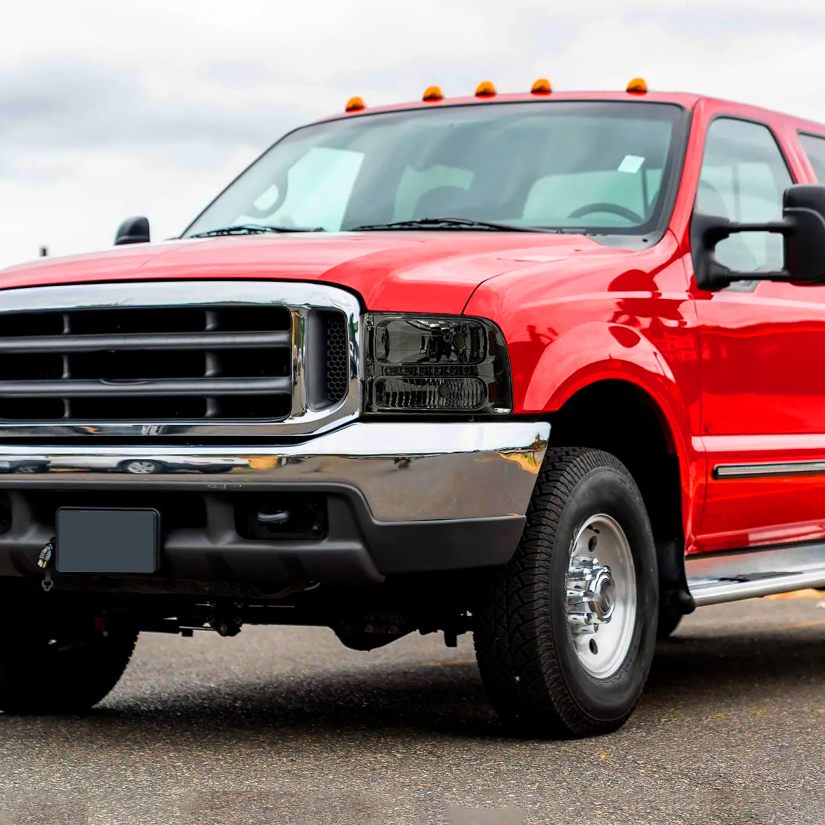 Ronnin - Fits 1999-2004 Ford F250 F350 F450 F550 Super Duty 2000-2004 Ford Excursion LED Strip Headlights Assembly Pair | Smoke