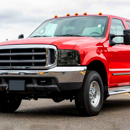 Ronnin - Fits 1999-2004 Ford F250 F350 F450 F550 Super Duty 2000-2004 Ford Excursion LED Strip Headlights Assembly Pair | Smoke