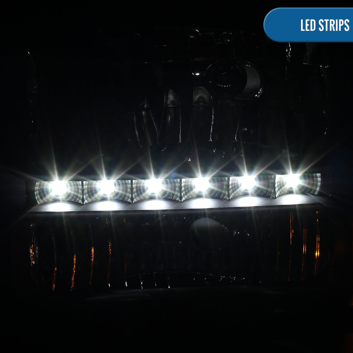 Ronnin - Fits 1999-2004 Ford F250 F350 F450 F550 Super Duty 2000-2004 Ford Excursion LED Strip Headlights Assembly Pair | Black