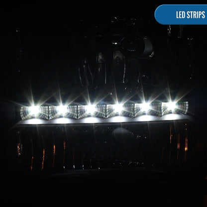 Ronnin - Fits 1999-2004 Ford F250 F350 F450 F550 Super Duty 2000-2004 Ford Excursion LED Strip Headlights Assembly Pair | Black