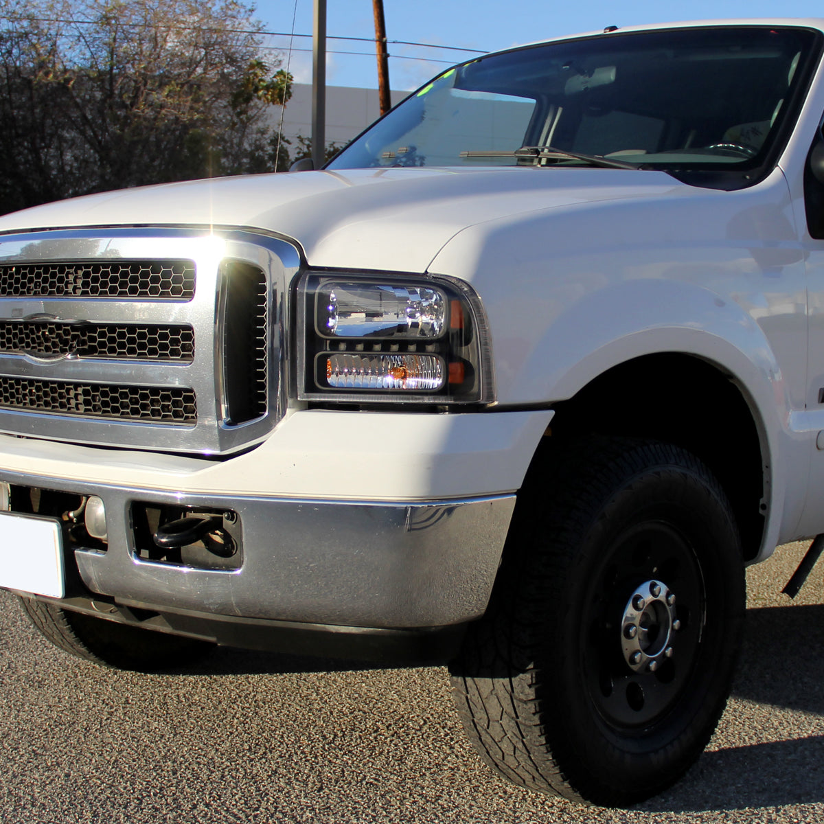 Ronnin - Fits 1999-2004 Ford F250 F350 F450 F550 Super Duty 2000-2004 Ford Excursion LED Strip Headlights Assembly Pair | Black