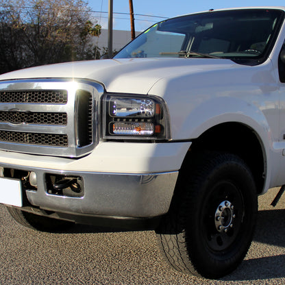 Ronnin - Fits 1999-2004 Ford F250 F350 F450 F550 Super Duty 2000-2004 Ford Excursion LED Strip Headlights Assembly Pair | Black