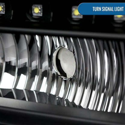 Ronnin - Fits 1999-2004 Ford F250 F350 F450 F550 Super Duty 2000-2004 Ford Excursion LED Strip Headlights Assembly Pair | Black