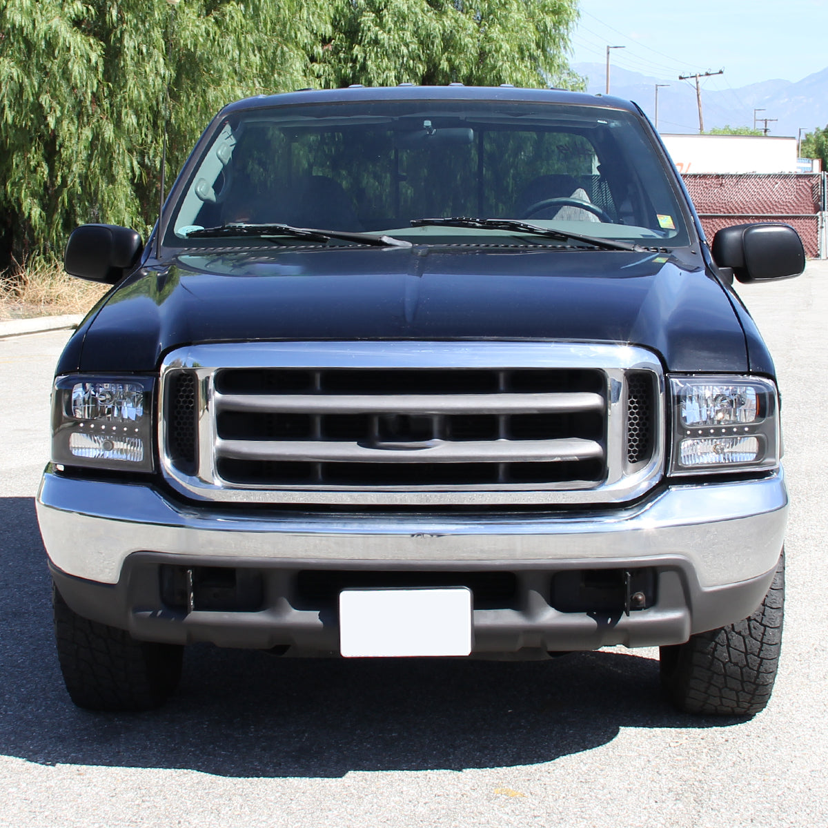 Ronnin - Fits 1999-2004 Ford F250 F350 F450 F550 Super Duty 2000-2004 Ford Excursion LED Strip Headlights Assembly Pair | Black