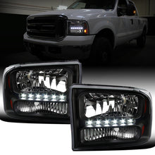 Ronnin - Fits 1999-2004 Ford F250 F350 F450 F550 Super Duty 2000-2004 Ford Excursion LED Strip Headlights Assembly Pair | Black