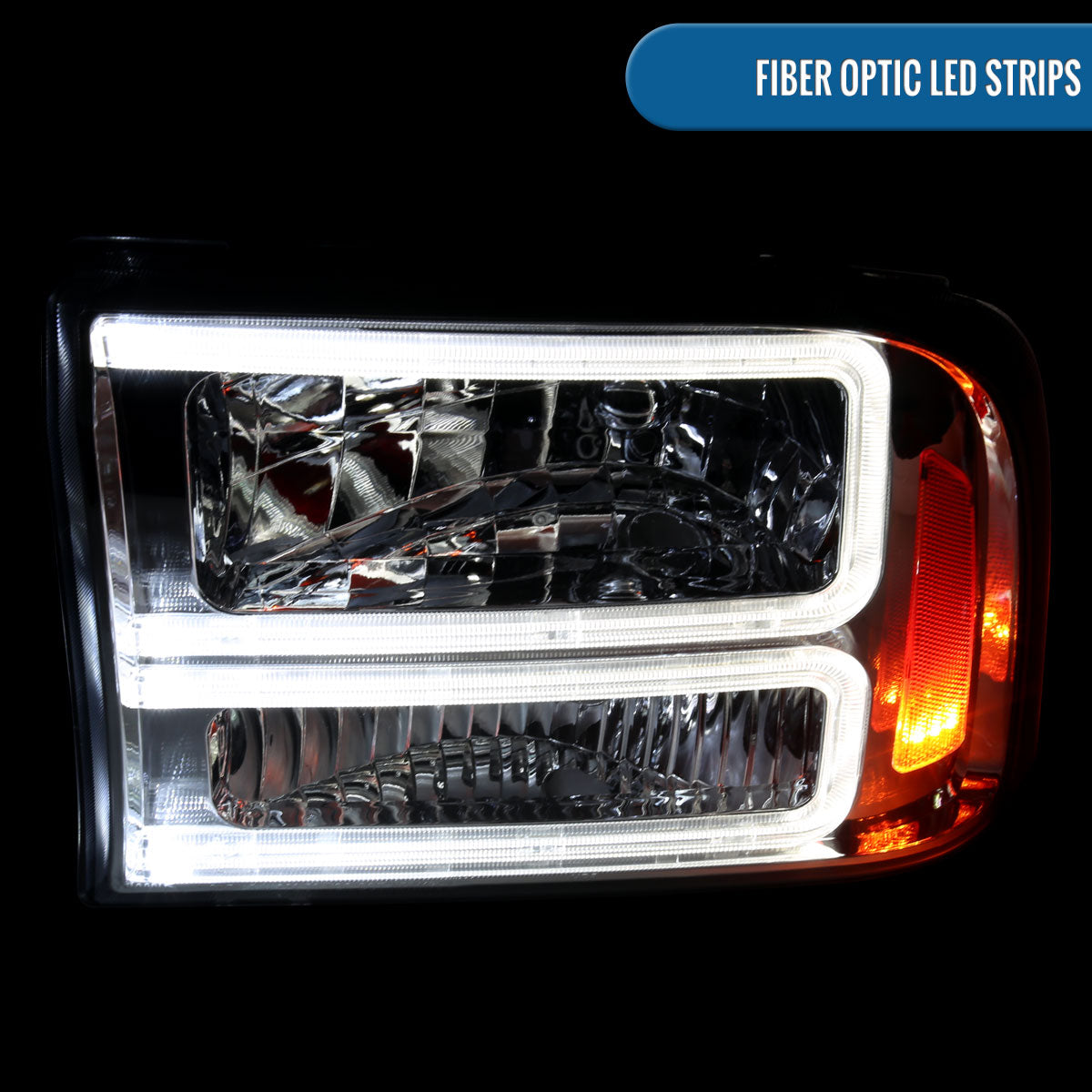 1999-2004 Ford F250 F350 F450 F550 Super Duty 2000-2004 Ford Excursion LED Tube Headlights Assembly Pair | Chrome