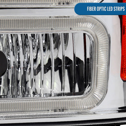 Ronnin - Fits 1999-2004 Ford F250 F350 F450 F550 Super Duty 2000-2004 Ford Excursion LED Tube Headlights Assembly Pair | Chrome