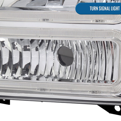 Ronnin - Fits 1999-2004 Ford F250 F350 F450 F550 Super Duty 2000-2004 Ford Excursion LED Tube Headlights Assembly Pair | Chrome