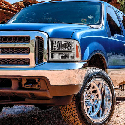 Ronnin - Fits 1999-2004 Ford F250 F350 F450 F550 Super Duty 2000-2004 Ford Excursion LED Tube Headlights Assembly Pair | Chrome