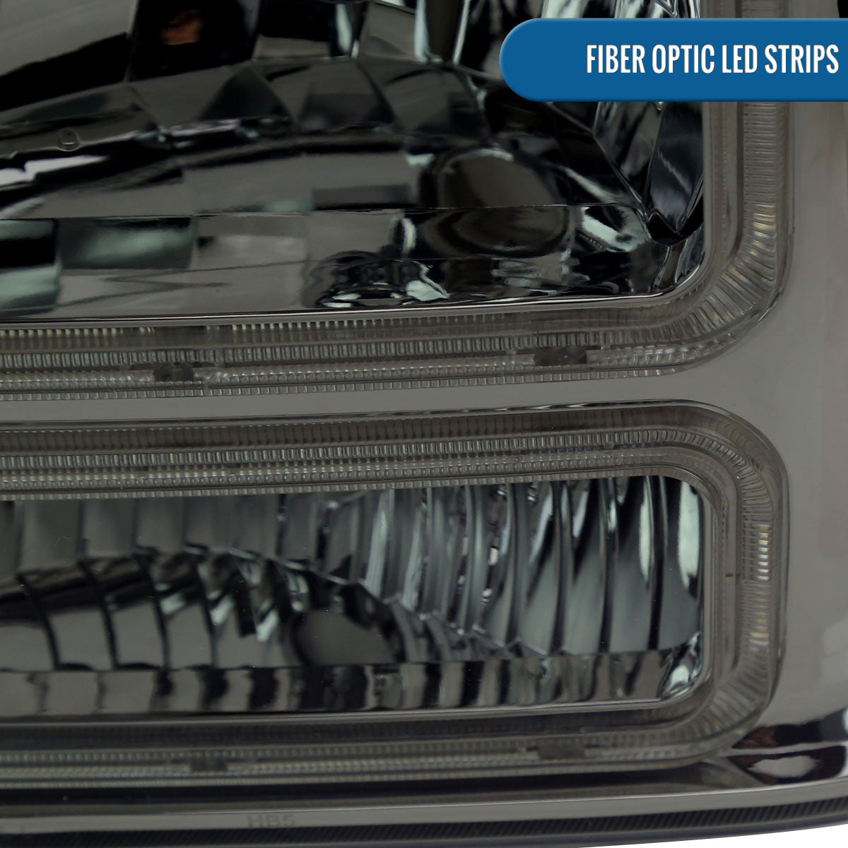 Ronnin - Fits 1999-2004 Ford F250 F350 F450 F550 Super Duty 2000-2004 Ford Excursion LED Tube Headlights Assembly Pair | Smoke