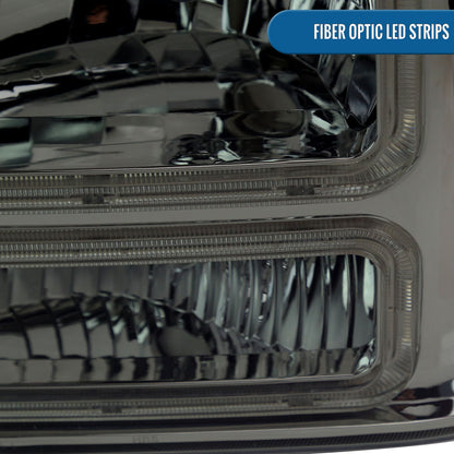 Ronnin - Fits 1999-2004 Ford F250 F350 F450 F550 Super Duty 2000-2004 Ford Excursion LED Tube Headlights Assembly Pair | Smoke