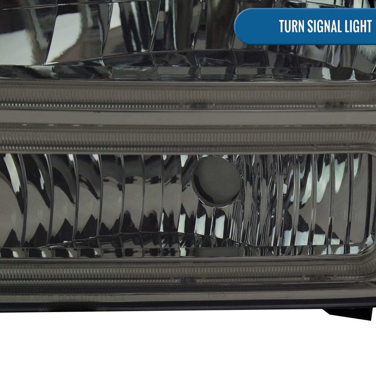 Ronnin - Fits 1999-2004 Ford F250 F350 F450 F550 Super Duty 2000-2004 Ford Excursion LED Tube Headlights Assembly Pair | Smoke