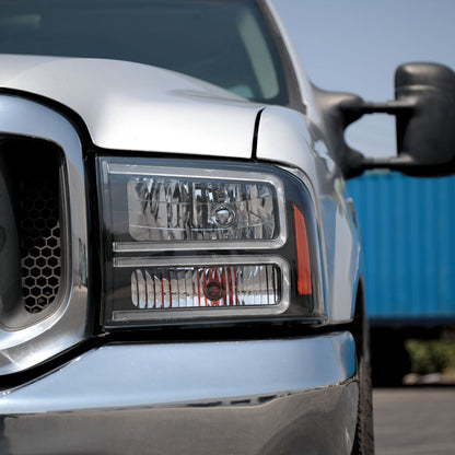 Ronnin - Fits 1999-2004 Ford F250 F350 F450 F550 Super Duty 2000-2004 Ford Excursion LED Tube Headlights Assembly Pair | Black