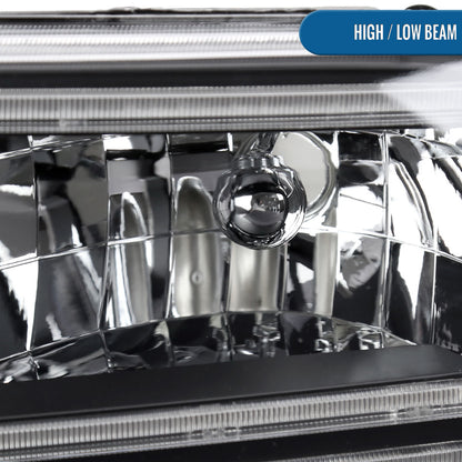 Ronnin - Fits 1999-2004 Ford F250 F350 F450 F550 Super Duty 2000-2004 Ford Excursion LED Tube Headlights Assembly Pair | Black