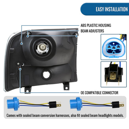 Ronnin - Fits 1999-2004 Ford F250 F350 F450 F550 Super Duty 2000-2004 Ford Excursion LED Tube Headlights Assembly Pair | Black Smoke