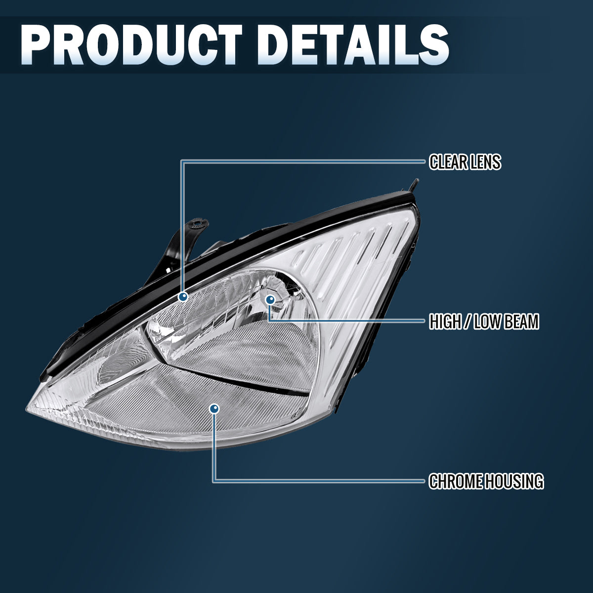 Ronnin - Conjunto de faros delanteros halógenos de repuesto para Ford Focus 2000-2004, par | Cromo