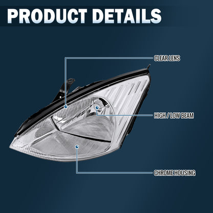 Ronnin - Conjunto de faros delanteros halógenos de repuesto para Ford Focus 2000-2004, par | Cromo