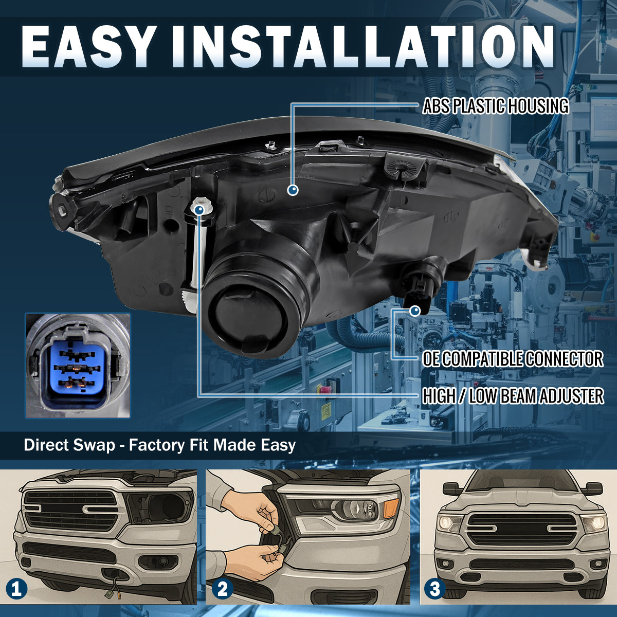 Ronnin - Conjunto de faros delanteros halógenos de repuesto para Ford Focus 2000-2004, par | Cromo