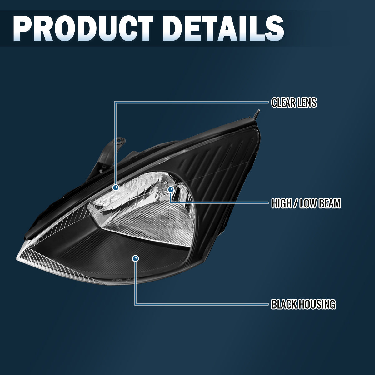 Ronnin - Compatible con Ford Focus 2000-2004 Par de faros halógenos de repuesto | Negro