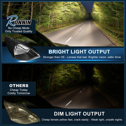 Ronnin - Compatible con Ford Focus 2000-2004 Par de faros halógenos de repuesto | Negro