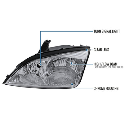 Ronnin - Fits 2005-2007 Ford Focus Headlights Factory Replacement Assembly Pair | Chrome