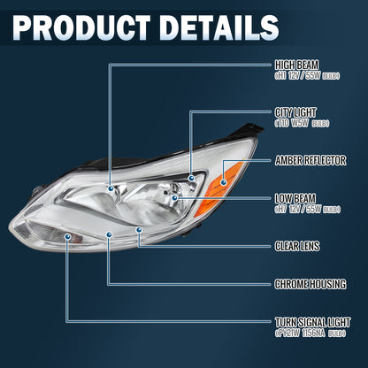Ronnin - Conjunto de repuesto de faros para Ford Focus 2012-2014, par | Cromo