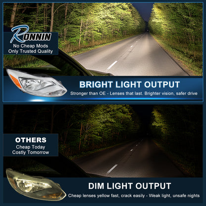Ronnin - Conjunto de repuesto de faros para Ford Focus 2012-2014, par | Cromo