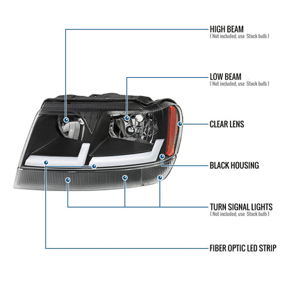 1999-2004 Jeep Grand Cherokee Headlights Pair | Black