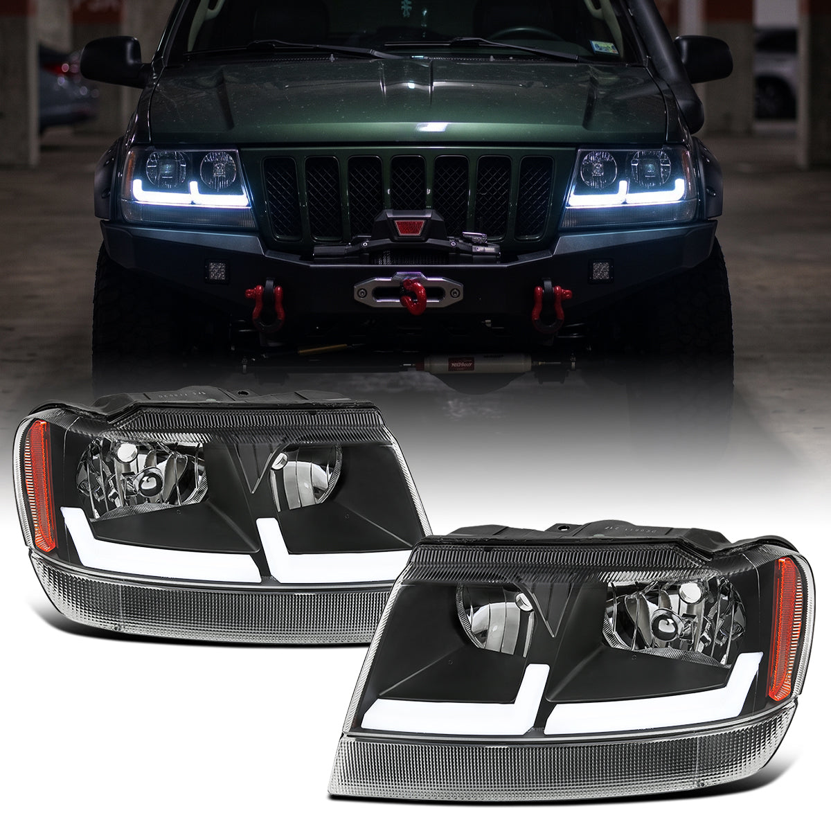 1999-2004 Jeep Grand Cherokee Headlights Pair | Black