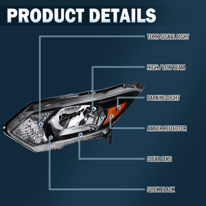 Ronnin - Fits 2016-2018 Honda HR-V HRV  Replacement Halogen Headlights Assembly Passenger Side | Gloss Black
