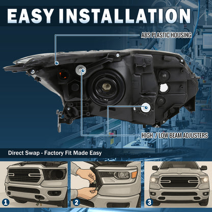 2016-2018 Honda HR-V HRV  Replacement Halogen Headlights Assembly Driver Side | Gloss Black