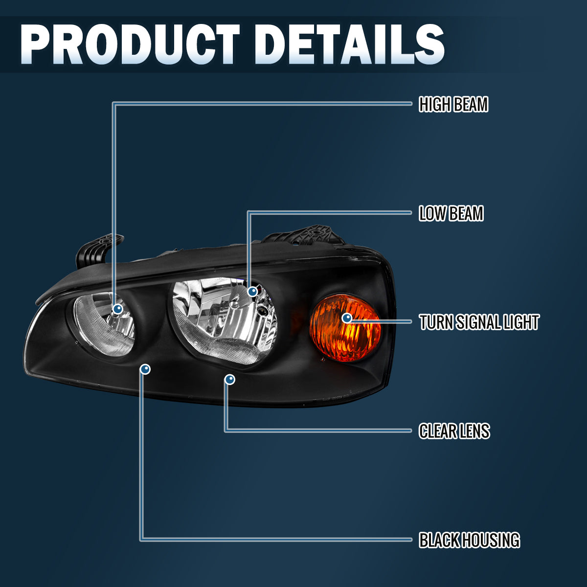 Ronnin - Conjunto de faros delanteros de repuesto para Hyundai Elantra 2004-2006 | Par | Negro