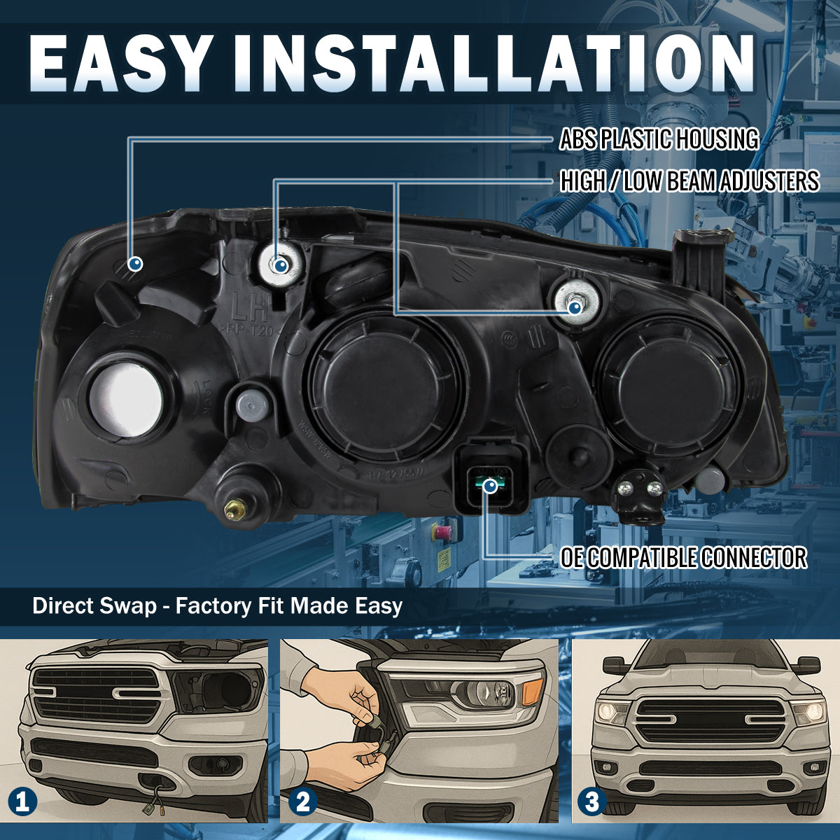 Ronnin - Conjunto de faros delanteros de repuesto para Hyundai Elantra 2004-2006 | Par | Negro
