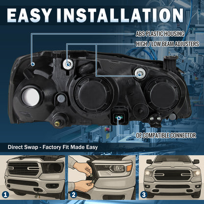 Ronnin - Conjunto de faros delanteros de repuesto para Hyundai Elantra 2004-2006 | Par | Negro