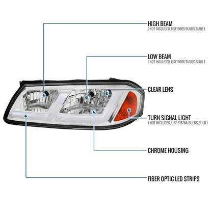 Ronnin - Fits 2000-2005 Chevy Impala Bright LED Tube Headlights Assembly Replacement Pair | Chrome