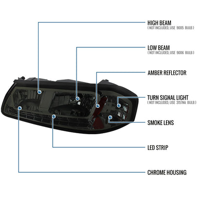 Ronnin - Se adapta a Chevy Impala 2000-2005. Par de reemplazo de conjunto de faros delanteros LED de marcha brillante | Ahumado