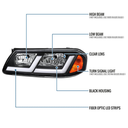 Ronnin - Fits 2000-2005 Chevy Impala Bright LED Tube Headlights Assembly Replacement Pair | Black