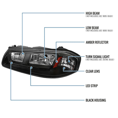 Ronnin - Se adapta a Chevy Impala 2000-2005. Luces de circulación diurna LED brillantes. Conjunto de faros de repuesto (par) | Negro