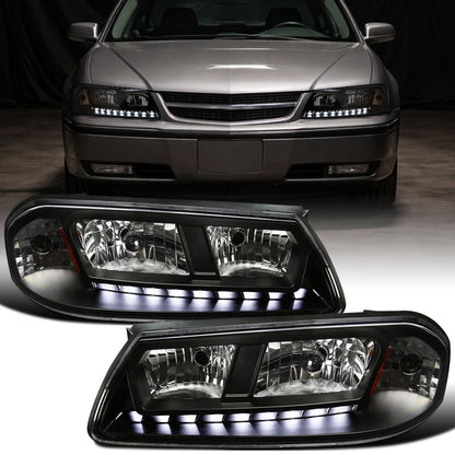 Ronnin - Se adapta a Chevy Impala 2000-2005. Luces de circulación diurna LED brillantes. Conjunto de faros de repuesto (par) | Negro