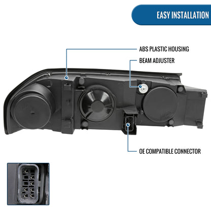 Ronnin - Fits 2000-2005 Chevy Impala Bright LED Tube Headlights Assembly Replacement Pair | Black Smoke