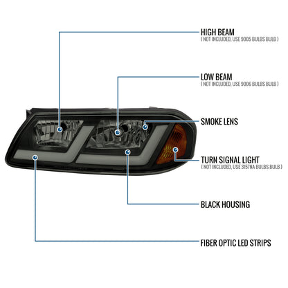 Ronnin - Fits 2000-2005 Chevy Impala Bright LED Tube Headlights Assembly Replacement Pair | Black Smoke