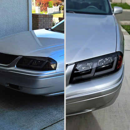 Ronnin - Fits 2000-2005 Chevy Impala Bright LED Tube Headlights Assembly Replacement Pair | Black Smoke