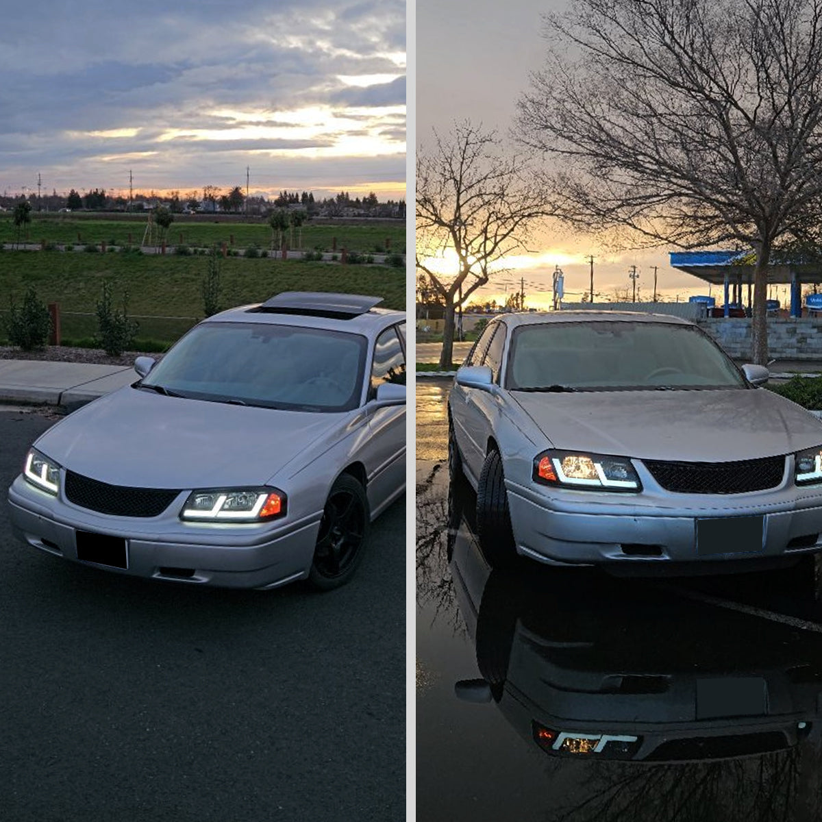 Ronnin - Fits 2000-2005 Chevy Impala Bright LED Tube Headlights Assembly Replacement Pair | Black Smoke