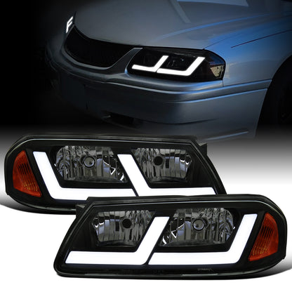 Ronnin - Fits 2000-2005 Chevy Impala Bright LED Tube Headlights Assembly Replacement Pair | Black Smoke