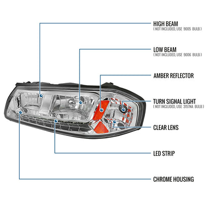 Ronnin - Faros delanteros LED de circulación diurna brillantes para Chevy Impala 2000-2005, reemplazo de conjunto, par | Cromo